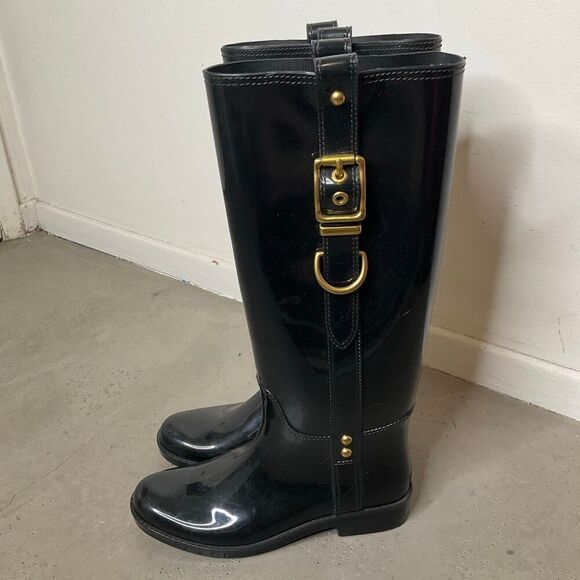 Coach Tasha Signature Gold Buckle Rain Boots - Picture 2 of 8